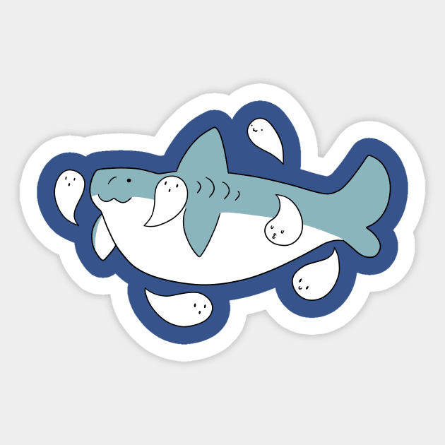 Shark with Ghosts Sticker by saradaboru